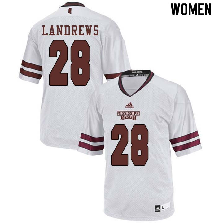 Women #28 Jaquarius Landrews Mississippi State Bulldogs College Football Jerseys Sale-White
